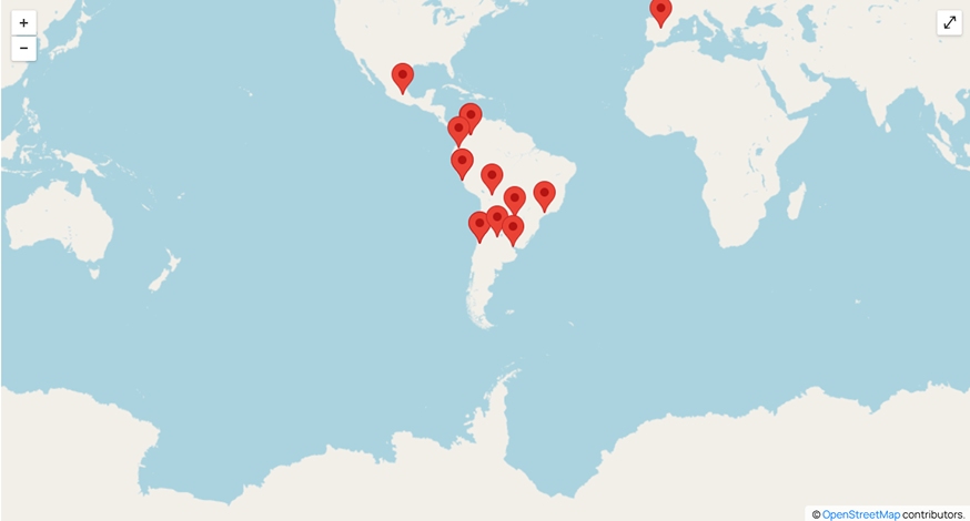 Mapa mundial con las sedes de Academia Lenor